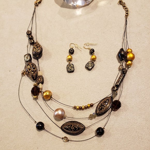 Chico's Black/Gold Necklace and Earring set - Picture 1 of 4